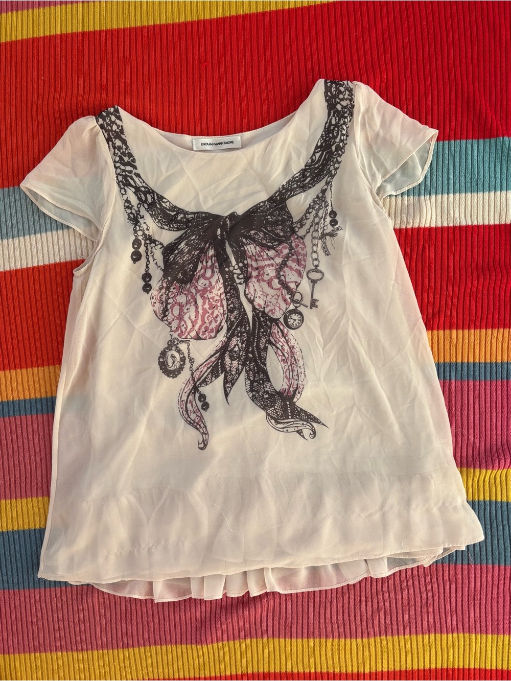 Y2K Bow Graphic Flowy Top With Ruffles